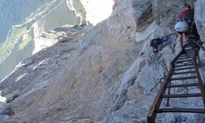 Via ferrata climbing route in the Dolomites
